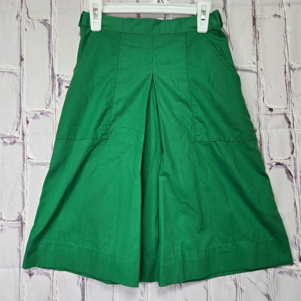 Girl Scouts Made in USA Green Uniform Skort Girls Sz 12 Pleated Front Pockets